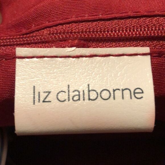 Liz Claiborne Dark Red Candy Apple Faux Leather Hobo Purse - Picture 12 of 16